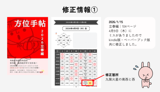 修正情報①｜2026/1/15に修正版アップ『立春編104ページ：九紫火星の南西と西』